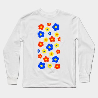 Vintage Aesthetic Minimalist Primary Color Flowers Long Sleeve T-Shirt